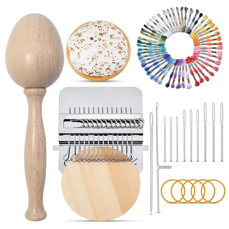 74 Pcs Weaving Repair Tool Including 1 Mini Darning Egg for Socks,14 Hooks Small Speedweve Style Weaving Darning Loom with 9 Pcs Large Eye Needles 50 Color Thread for Handcraft DIY Hand Tools Kits
