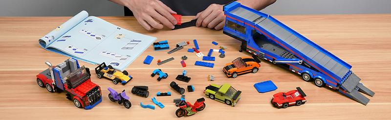 Epic City Transporter Truck Set – 7 Sports Cars, Adjustable Ramp, Tow Semi Truck with Carrier & Trailer, Exciting Pretend Play Toy for Kids 8+,1050pcs Rc Construction Vehicles