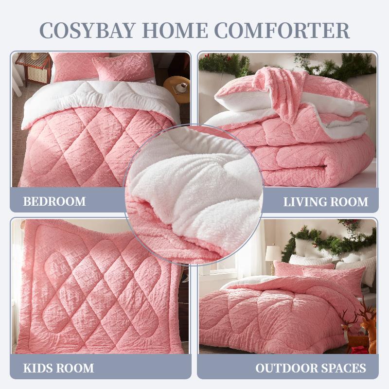 Cosybay Halloween Plush Sherpa comforter set Queen size(Twin size:2pcs),Heavyweight holiday bedding set,Cozy thick Snowflake comforter for Christmas,Luxurious 450g Milk Velvet reversible blanket with Pillowcases, Machine Washable, Bedroom Accessories