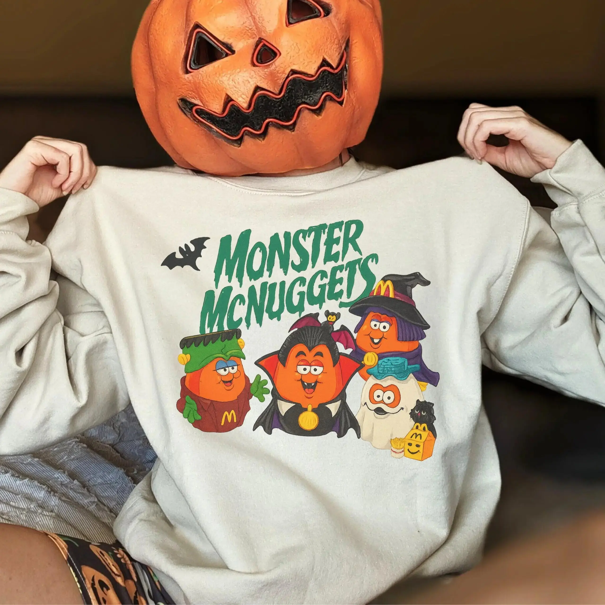 Vintage Halloween Nuggets Sweatshirt, 90s Monster Nuggets Shirt, Retro Halloween Sweatshirt, Halloween Nugget Shirt, Summerween Tee Cotton Womenswear