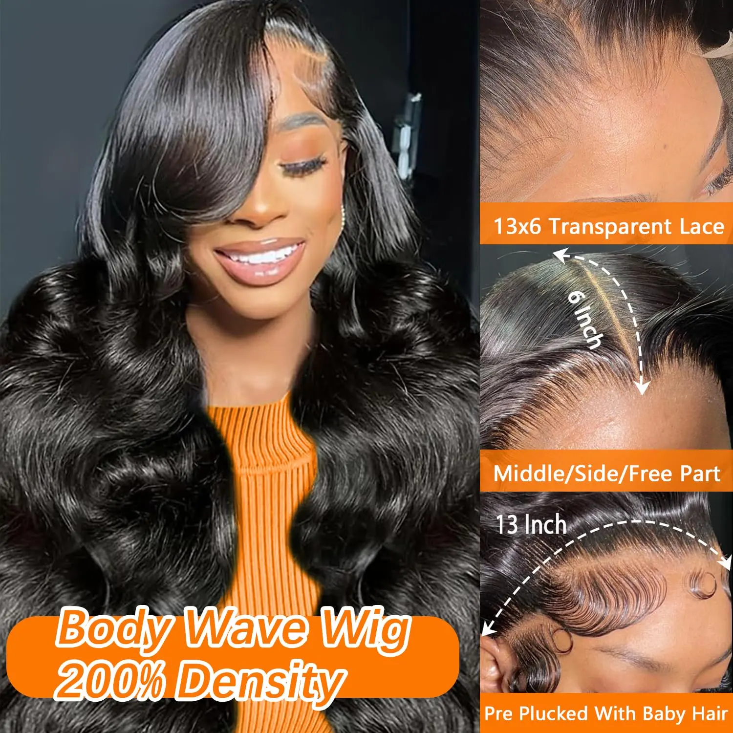 Body Wave Lace Front Wigs Human Hair 200% Density 13x6 Pre 