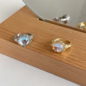 Color Changing Moonstone Opal Ring | Handmade Birthstone Gold Silver Punk Couple Ring Gift