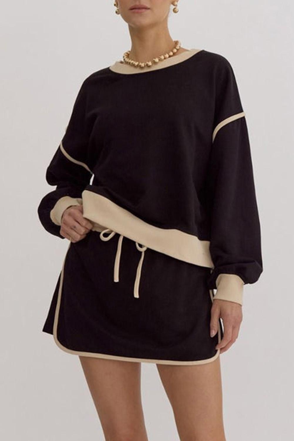 Znacicc Women's Casual  2 Piece Set Short Sleeve Colorblock Edge Drop Shoulder T-Shirt and High Waist Skort Outfits Suit - Stylish Top for Casual Wear