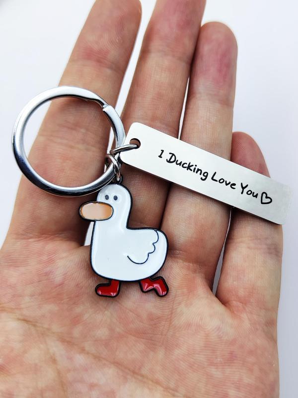 Cute cartoon duck stainless steel keychain, fashionable letter carved slogan metal keychain, backpack crossbody bag decoration, cute accessories, couple gifts, creative gifts