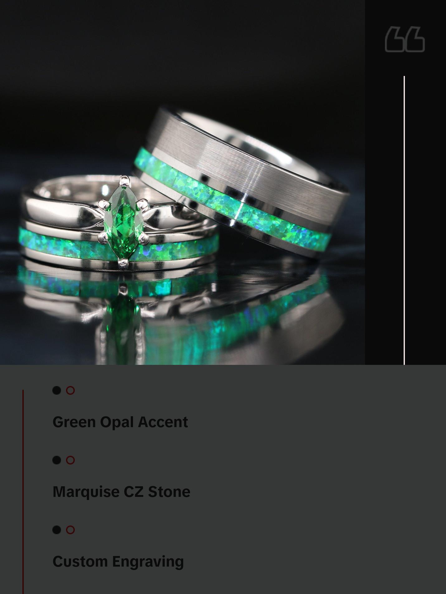 His and Her Green Opal Wedding Ring Set Green Opal Rings