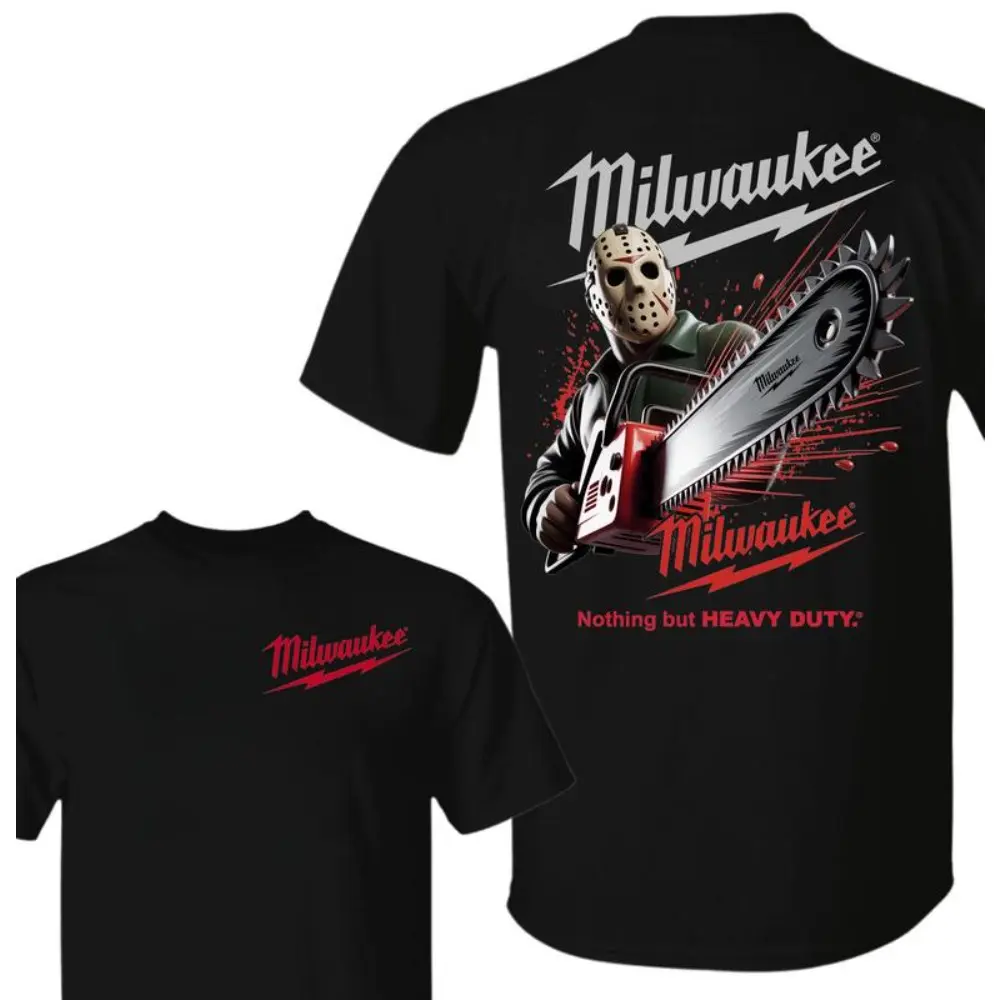 Men's Short-Sleeve Classic Graphic Cotton Tee - Milwaukee Tools Jason Chainsaw Killer Print, Soft Unisex Casual Wear, Round Neck Breathable Top, Joggers-Compatible Sports & Outdoor Shirt, Fabric