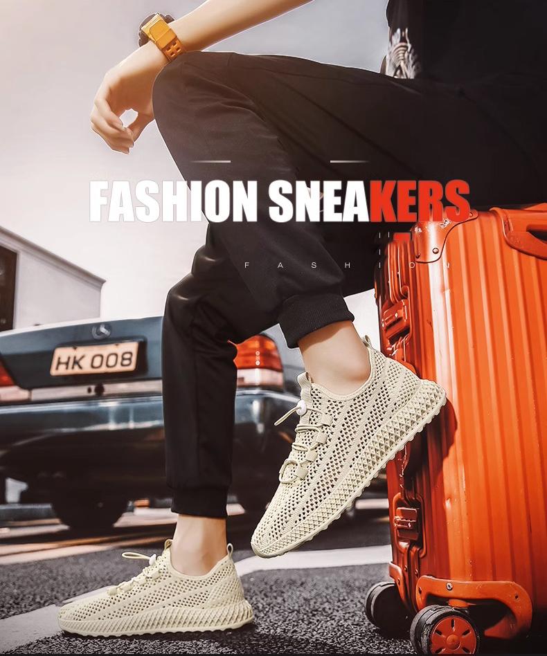 Summer New Trendy Fashion Mesh Breathable Shock-Absorbing Solid Color Hollow Red Bottom Running Kicks Casual Men's Sports Shoes Runner