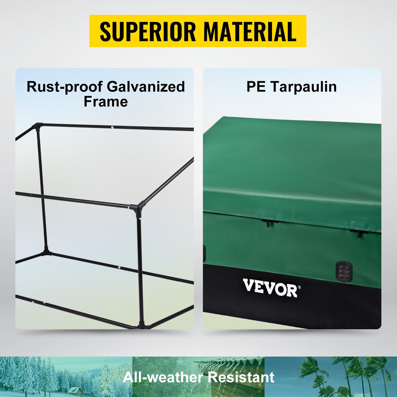 VEVOR Outdoor Storage Box, TikTokShopBlackFriday, 100/150/230 Gallon Waterproof PE Tarpaulin Deck Box w/Galvanized Frame, All-Weather Protection & Portable, for Camping, Garden, Poolside, and Yard, Black & Green Organiser VEVOR Outdoor Storage Box, TikTokShopBlackFriday, 100/150/230 Gallon Waterproof PE Tarpaulin Deck Box w/Galvanized Frame, All-Weather Protection & Portable, for Camping, Garden, Poolside, and Yard, Black & Green Organiser