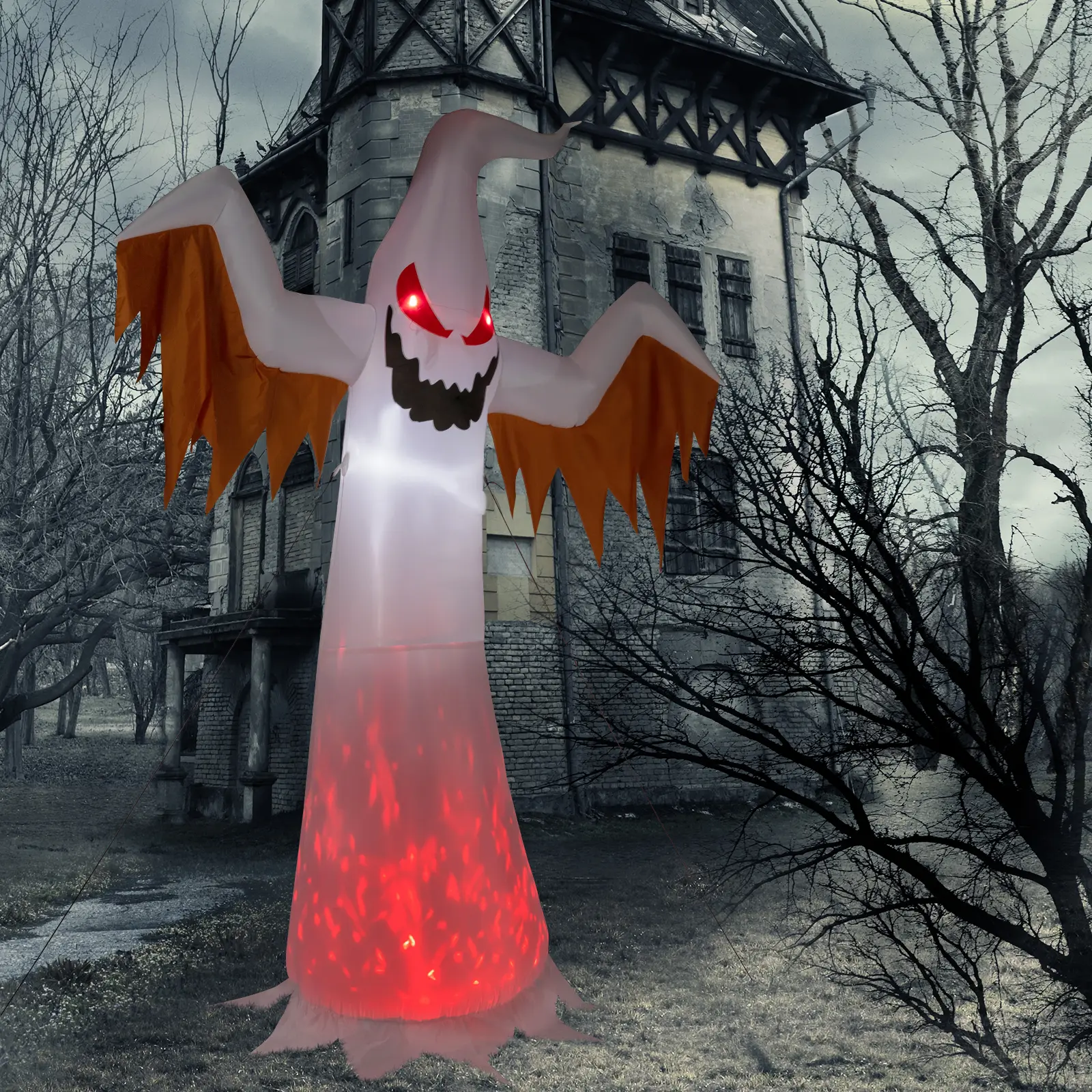 Ubesgoo 12ft Giant Scary Inflatable Halloween Decoration with Ghost Flames, Flashing Red Eyes - Waterproof Patio & Outdoor Party Decoration, Decorative & Event Props, Patio Decoration, Water Proof