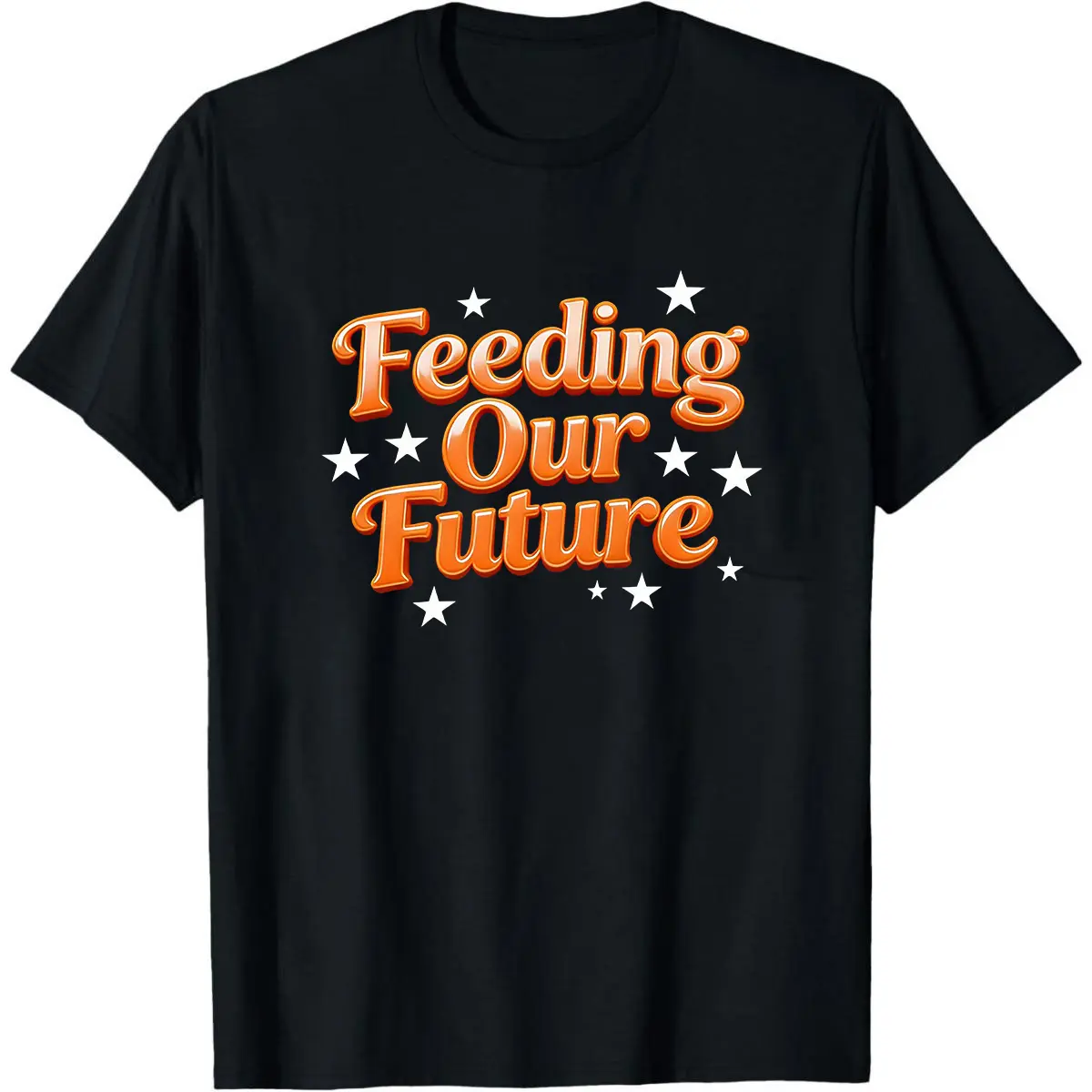 Black 3D Feeding Our Future Graphic Tee Sleek Casual Daily Wear Apparel