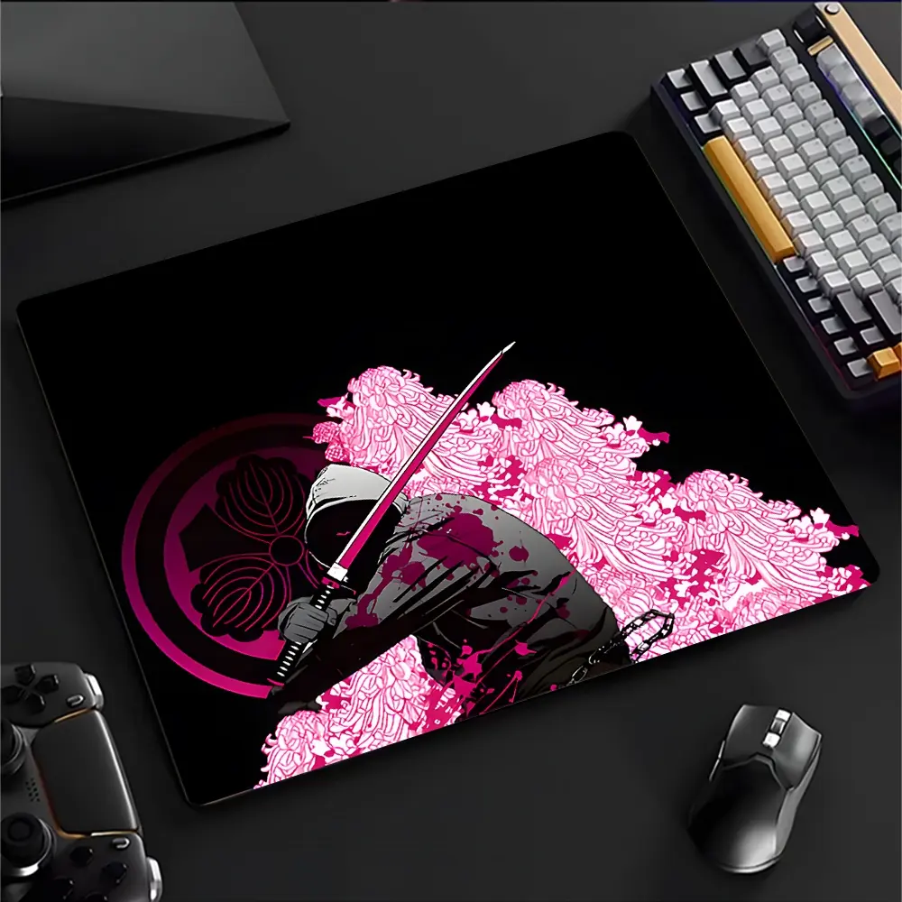 Pink and Black Samurai Large Gaming Glass Mouse Pad, Reinforced Glass, Aesthetic Waterproof Washable Smooth Hard Desk Mat, Smooth touch must-have for gamers, Reinforced Upgraded Smooth for Gaming, Ideal Gift, Mousepad Gaming