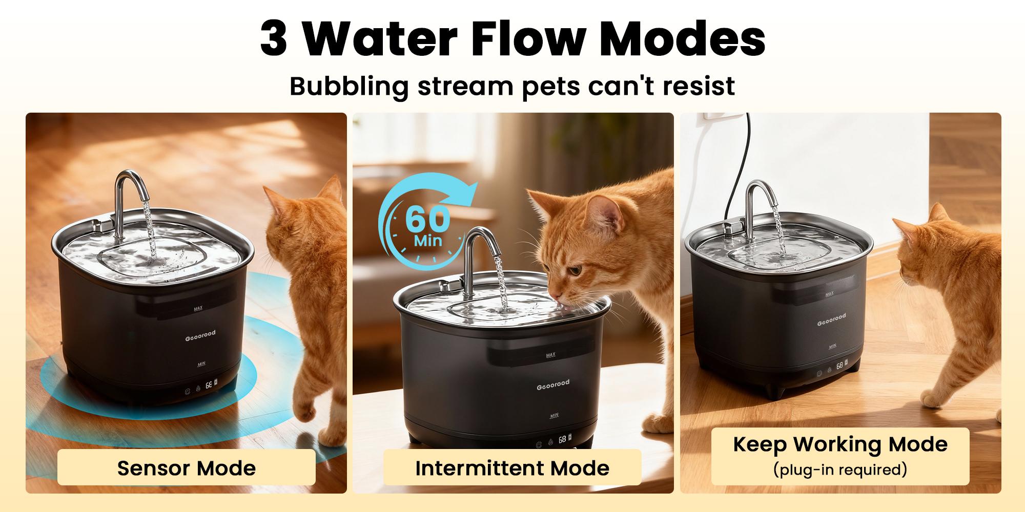 Geoorood Cat Water Fountain Cordless, 101oz/3L Wireless Pet Water Fountain for Indoor Cats, Battery-Operated Cat Drinking Fountain with Motion Sensor, Ultra-Quiet Pump, BPA-Free