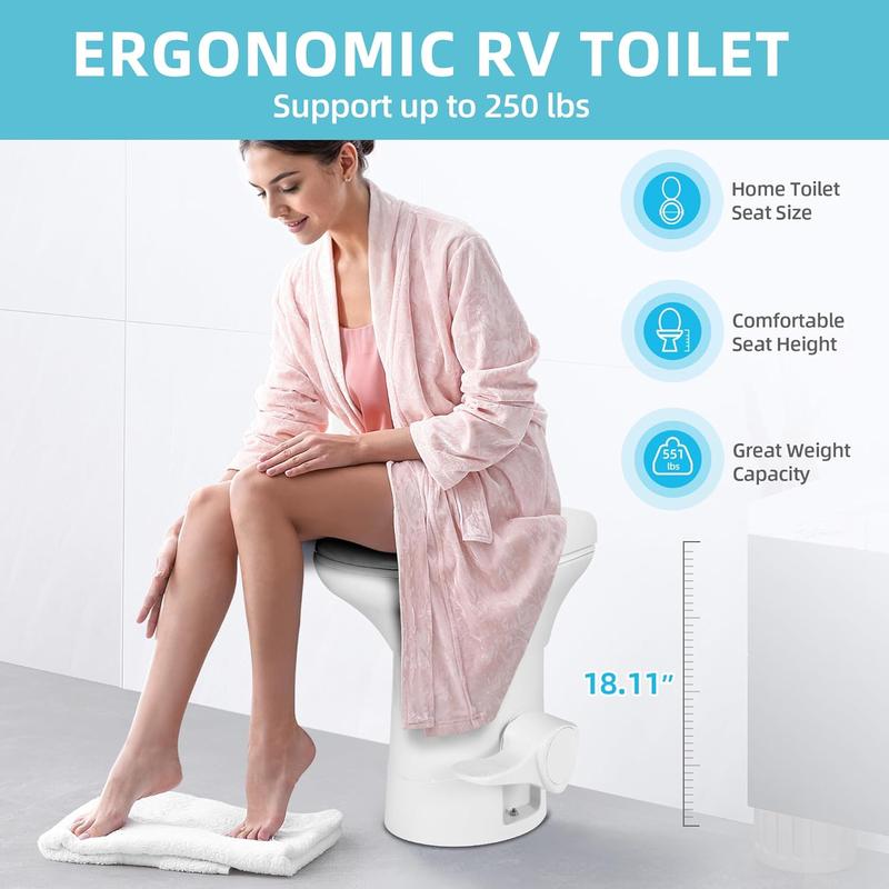 YITAMOTOR RV Toilet with Enamel Bowl Plastic Toilet Body Pedal Flush Gravity Flush High Profile with Hand Sprayer & Flange for Motorhome Caravan Car Travel