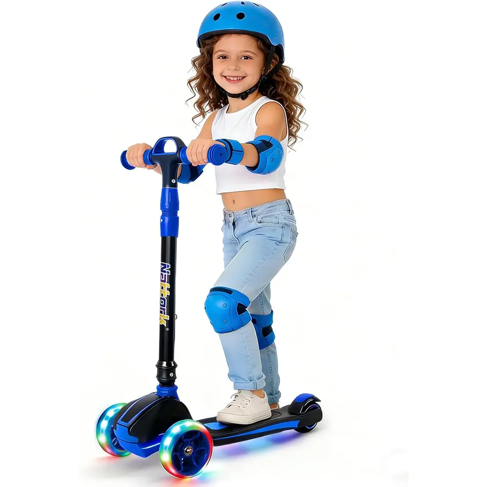 Kids Kick Scooter for Ages 3-8, Toddler Scooter with 4 Adjustable Heights, Foldable 3 Light Up Wheels, Lean to Steer Design, Holds Up to 120LB, Safe & Sturdy for Boys Girls, Perfect for Outdoor Play & Daily Riding
