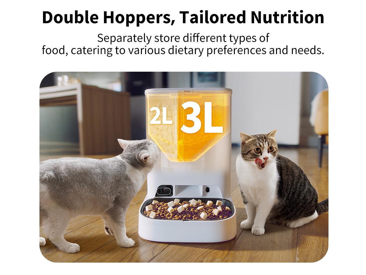 PETKIT YumShare Dual Hopper-2 Automatic Smart Feeder with Camera, White, 1080P HD Video, Night Vision, Double Hopper Pet Dry Food Dispenser for Cats and Dogs, Anti-Stick Bowl, and Smart App Control bowl/dish