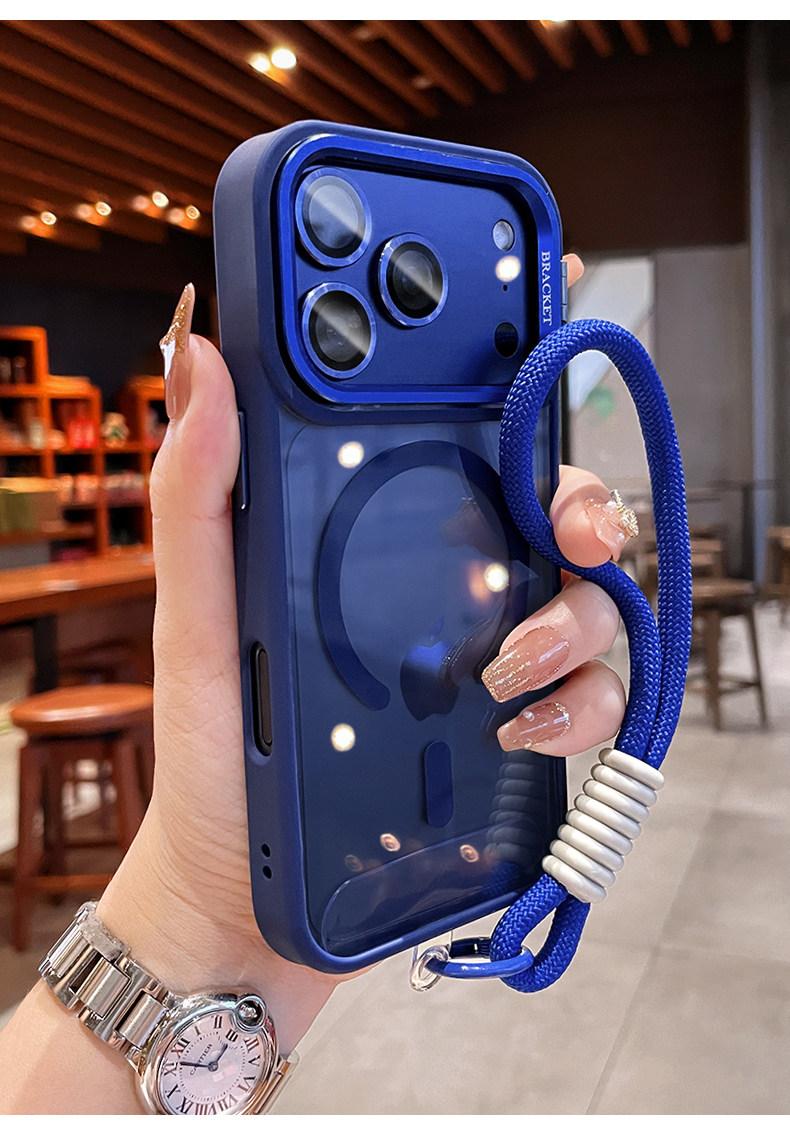 iPhone 17/16 Max/Pro Magnetic Phone Case with Lens Stand, Military-Grade Protection, Drop-Resistant, Black Silicone, Wireless Charging Compatible