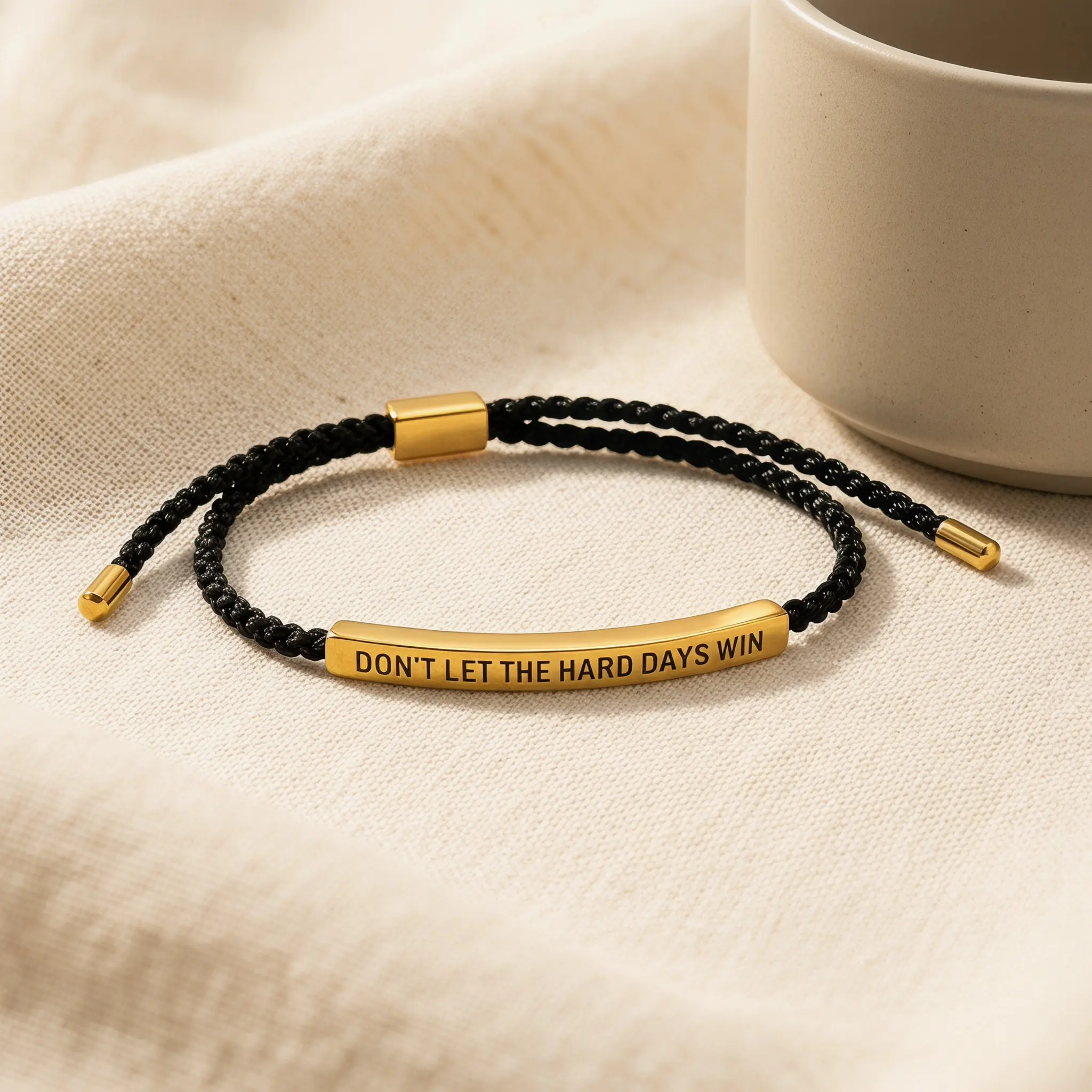 Adjustable Engraved Inspirational Slogan Bracelet - "Don't Let The Hard Days Win" Quote, Black/Pink Braided Cord, Encouragement Jewelry for Teens & Adults, Engravable Bracelets & Bangles -YY0, Slogan Bracelets & Bangles