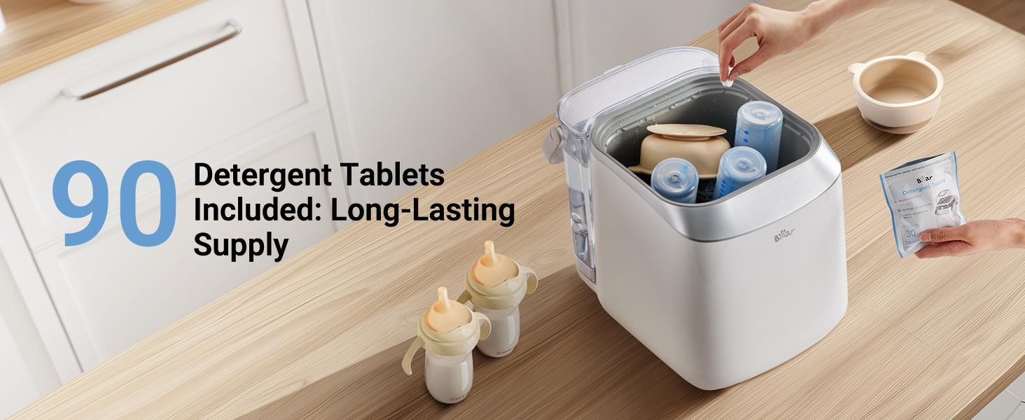 Bear Bottle Washer Pro, Baby Bottle Washer and Sterilizer and Dryer - All in One Machine for Bottles, Pump Parts & Baby Essentials with 90 Detergent Tablets - Effortless, Time-Saving