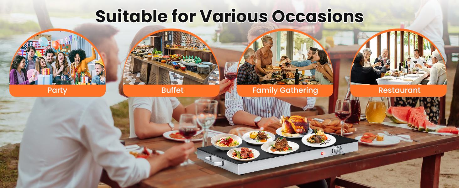 COSTWAY Electric Warming Tray, Hot Plate Warmer w/Adjustable Temperature Control, Tempered Glass Top, Cool-Touch Handles, Food Warmer Tray for Gathering Parties, Christmas Festival Gift Black Friday Cyber Monday