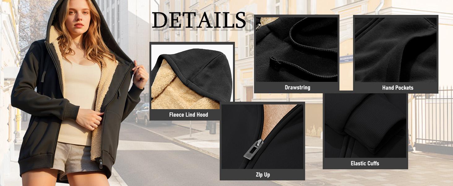ZITY Hoodies for Women Winter Fleece Sweatshirt - zip up hoodies Thick Sherpa Lined Hooded Jacket sweatshirts Casual Black Womenswear Long Sleeve Basic Coats gifts SpringStatements
