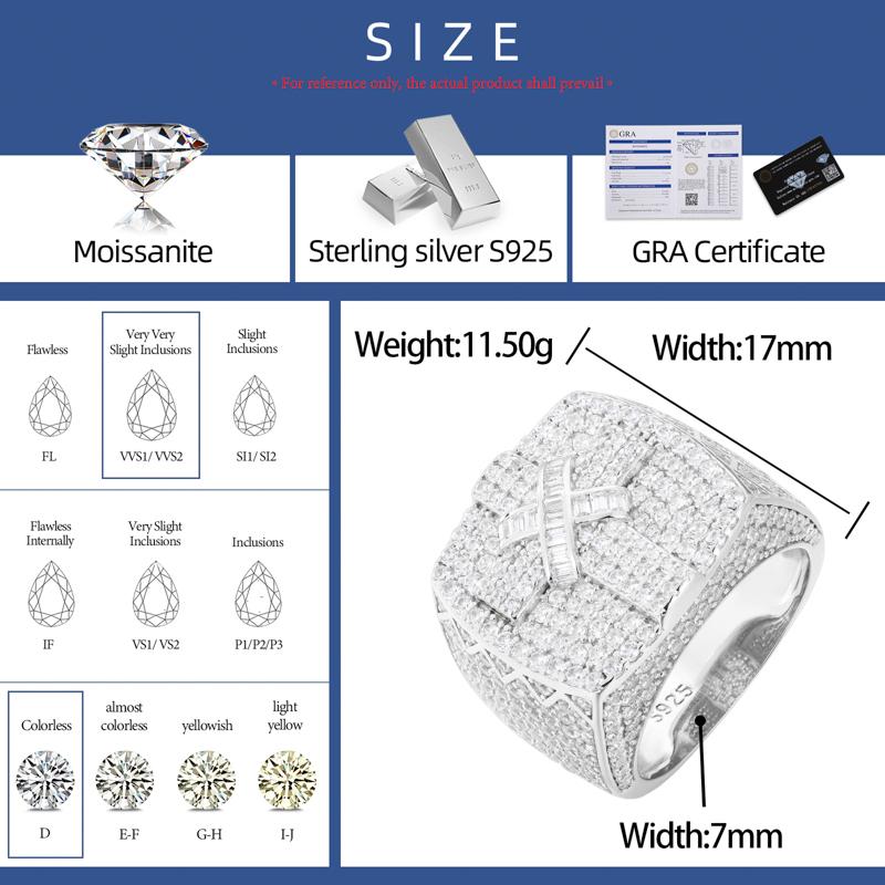 【#R422 】UCCIYO 18K Gold-Plated Cross Ring with Lab-Grown Moissanite S925 Sterling Silver  Moissanite Ring for Women Men Hip Hop Jewelry Gift