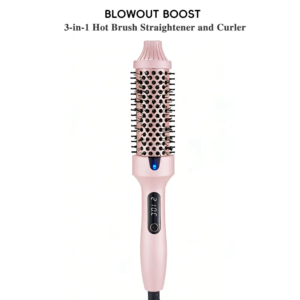 Buetuys 3-in-1 Curling Iron Brush Blowout Boost Thermal Brush with LED Display 300℉-420℉ for Different Hair Types 120-240V Universal Voltage 1.5" Diffuser & Straightener for Salon-Quality Curls Anti-Frizz Hair Styling Tools