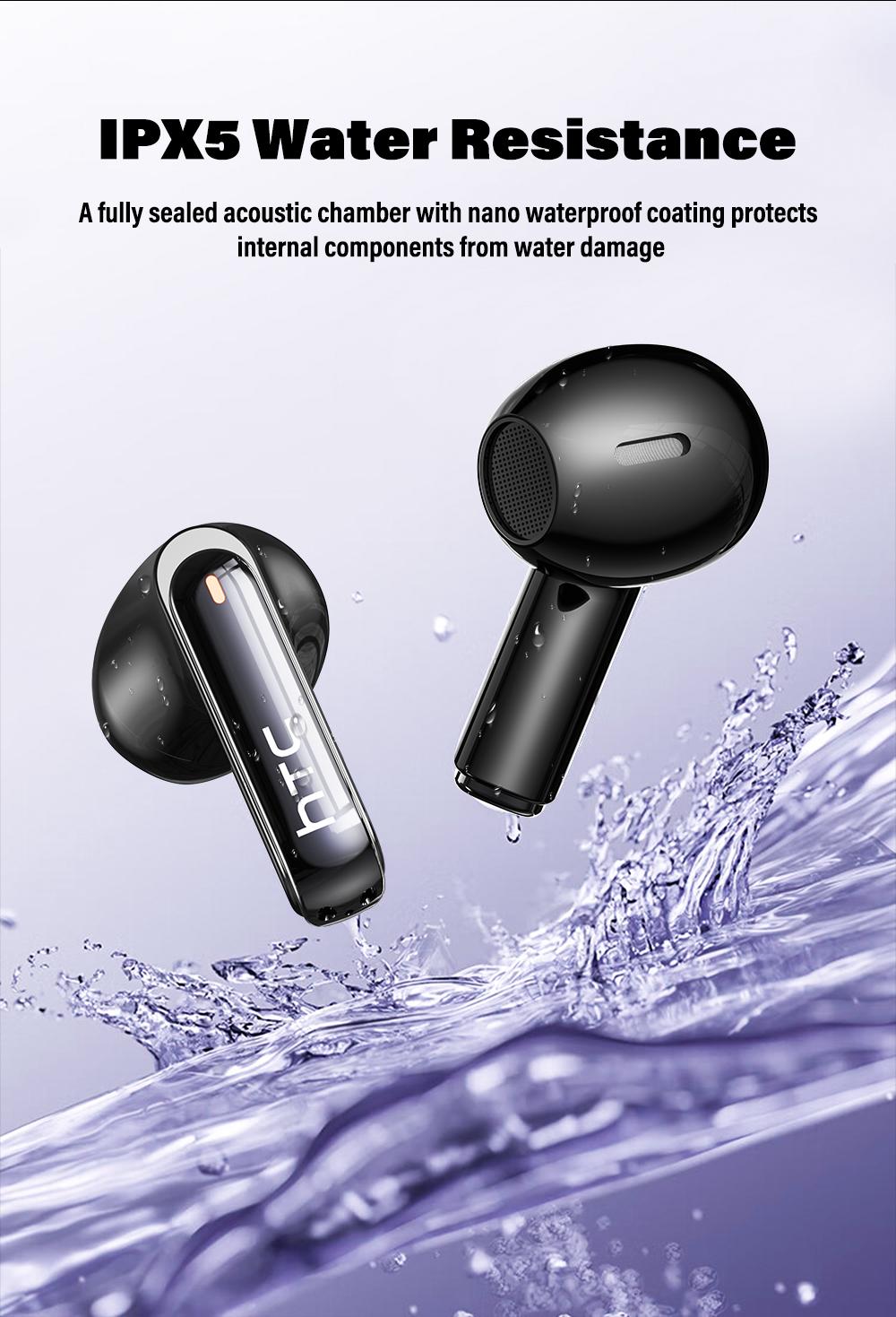 HTC NE70 Bluetooth 6.0 Earphones Light Weight in Ear IPX5 Waterproof Headphones Wireless Earbuds with Smart Touch Screen Suitable for Gaming Office Sports Study and Audio Calls Built-in Microphone Earphones