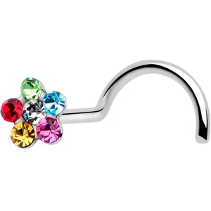 20G 1/4 Pink Blue Red Gem Hippie Flower Left Side Nose Screw