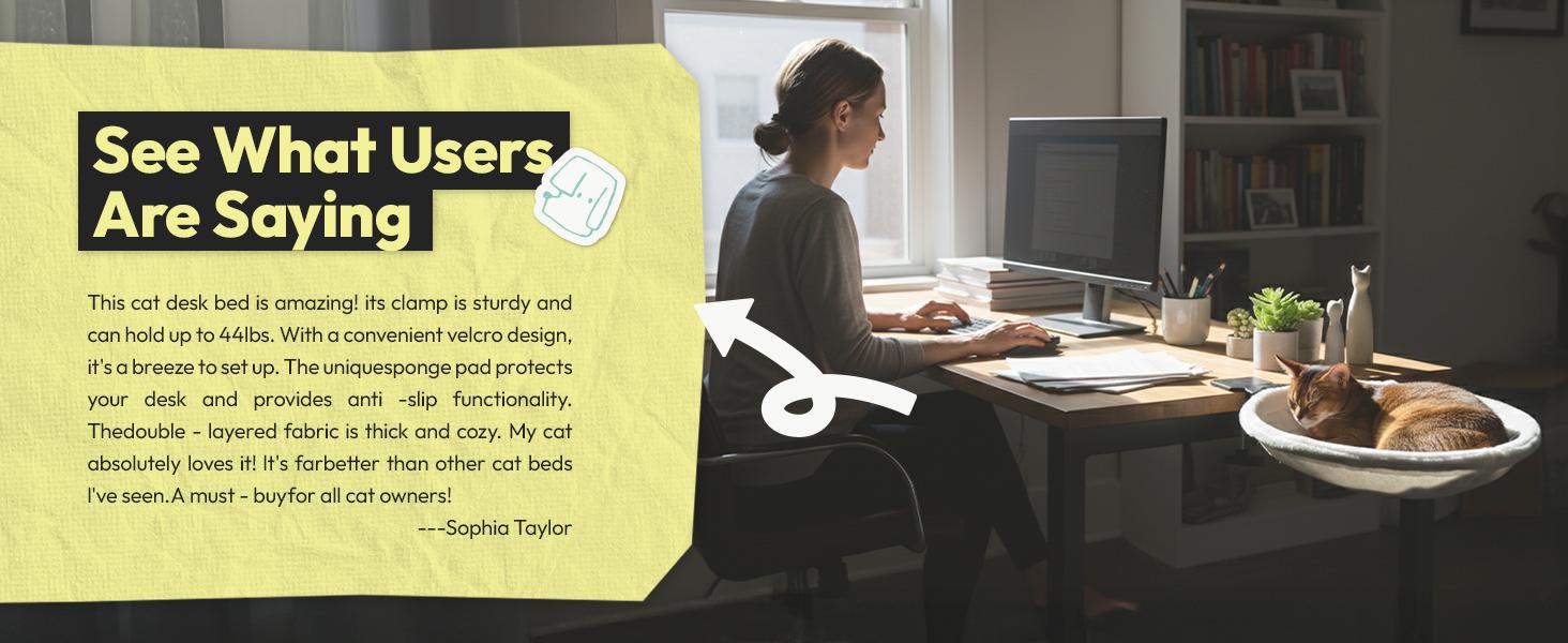 Cat Desk Hammock Bed – Rotating Cat Bed for Desk or Table, Upgraded Clamp with Sponge Pad, Holds Up to 50LBS, Soft & Sturdy Cat Nest for Indoor Cats