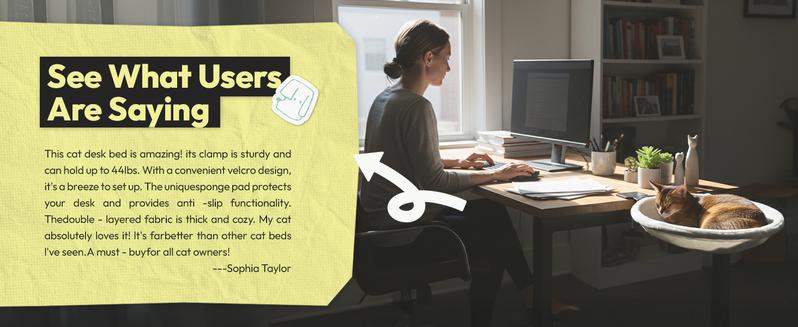 Cat Desk Hammock Bed – Rotating Cat Bed for Desk or Table, Upgraded Clamp with Sponge Pad, Holds Up to 50LBS, Soft & Sturdy Cat Nest for Indoor Cats