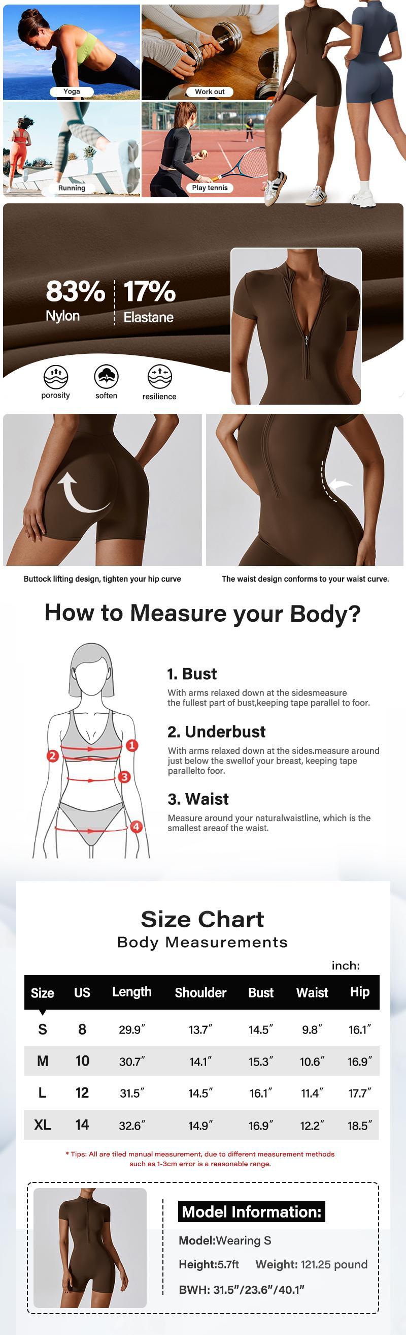 Women's Bodysuit, High Elasticity Waist Shaping Bodysuit, Yoga and Fitness Bodysuit, Women's Jumpsuit, V-neck zipper, comfortable, soft and breathable, suitable for yoga and fitness, shaping and compression shorts set，comfy bodysuit