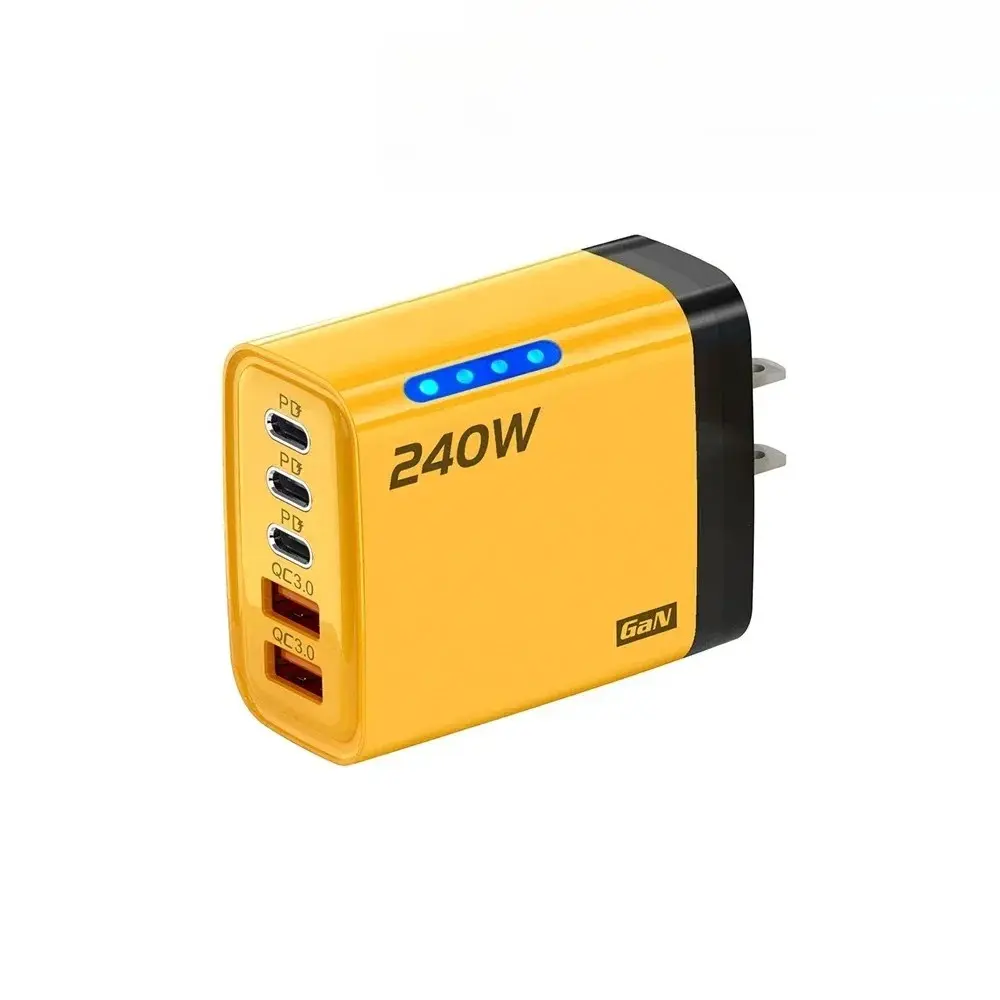 240W 5-in-1 GaN USB-C Desktop Charger, Portable C-Type Quick Charge Super-Fast Charging Multi-Port Adapter with 10A Cable, US Plug, C-Type Adapters