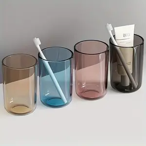 [LightWood Life][LightWood Life]2-Pack Random Color Transparent Plastic Mouthwash Cup, Incorporates Modern Light Luxury Style, Full of High-End Feel, Suitable for Home, Dormitory Scenes, Couples' Preferred Accessories for Decorating the Bathroom