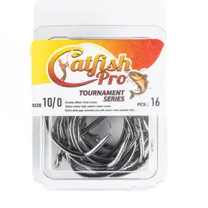 Catfish Pro Tournament Series Double Offset Circle High Carbon Steel Catfish Hooks 10/0 - 16 Pack, Superior Hooking Power, Non-Stainless Steel, Catfishing