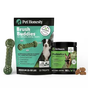 Pet Honesty Daily Digestion Duo - Probiotic Supplements & Brush Buddies (M) - Supports Digestive Health, Promotes Gut Flora, and Fights Plaque & Tartar — Vet Approved — Duck & Mint Flavors — For Dogs 25-50 lbs