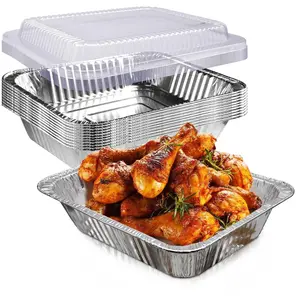 YLT WAX 9X13 Disposable Aluminum Foil Pans with Clear Lids (10 Pack), Durable Half Size Deep Extra Heavy Duty Food Containers for Baking, Cooking, Roasting, Heating or Steam Table