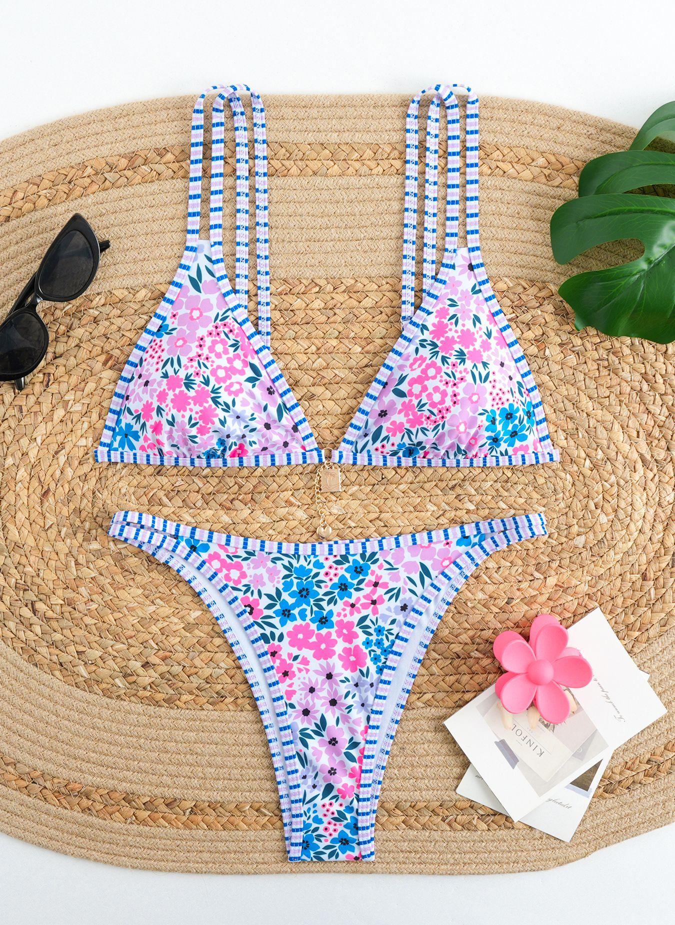 Hilor Women's Floral Print Bikini Set Two-Piece Casual Fashion Chic Swimsuit for Beach Holiday Vacation Ladies Summer Clothes