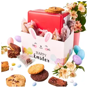 David's Cookies Assorted Cookies & Brownies in Easter Bunny Basket – 2Lbs Assorted Fresh-Baked Cookies Tin +8 Individually Wrapped 2oz Brownies, Delicious Gourmet Easter Food Gift For Friends & Family