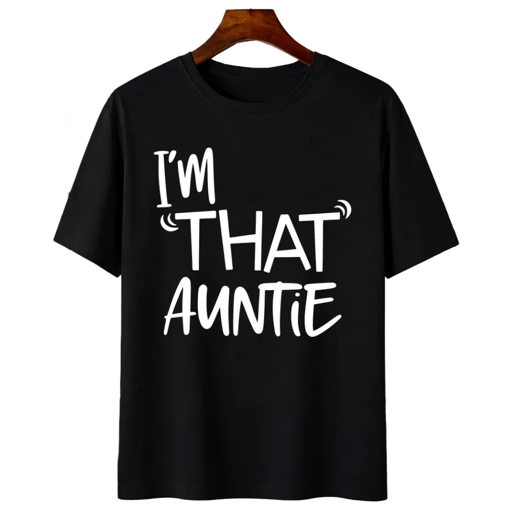 Women’s cotton “I’m That Auntie” funny best aunt T-shirt, short-sleeve round neck casual wear, classic soft crew neck summer outfits, plus-size fashion T-shirt for streetwear