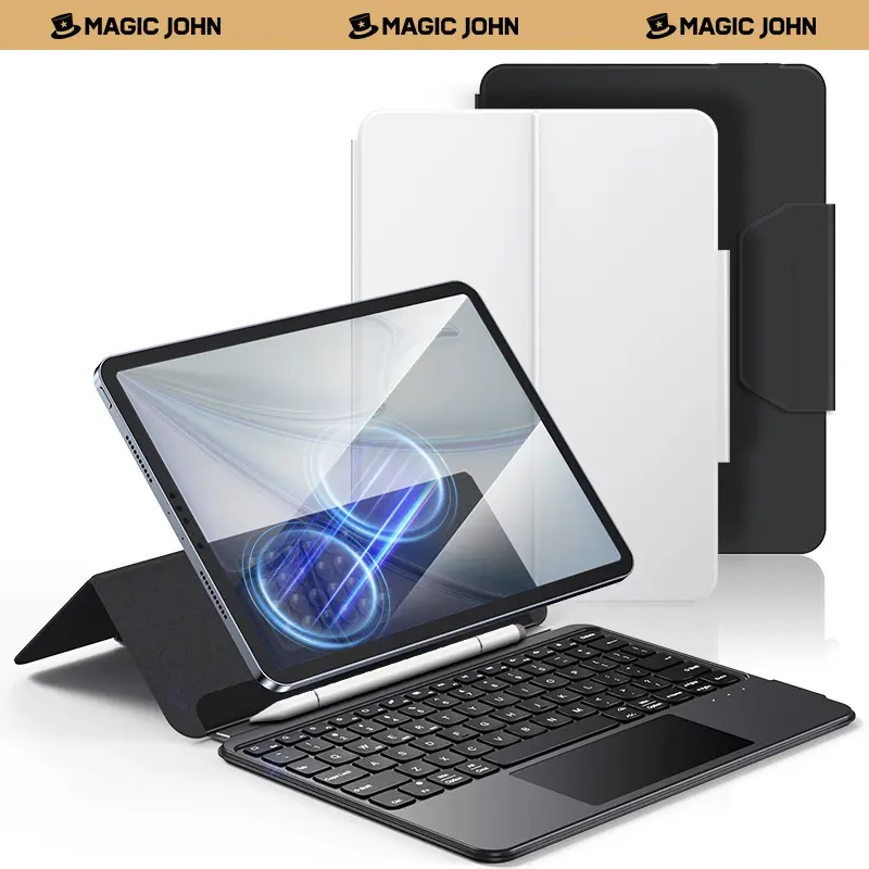MAGICJOHN Portable Bluetooth Magnetic Keyboard Case Accessory - Compatible with 8in-11in iOS, Android & Windows Smartphones, Tablets & Devices, Instantly Converts to a Workstation (White), Accessories,back to school,back to school haul