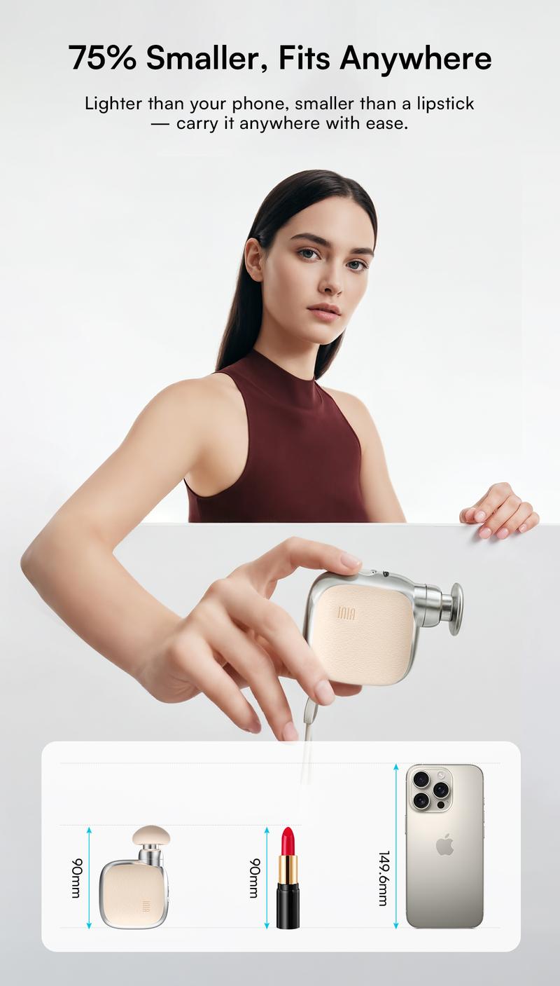 INIA PocketForce Palm-Sized Massage Gun – Portable Deep Tissue Massager with 3000 Percussions/Min, 7mm Stroke Depth & 10 lbs Force, Ultra-Quiet <48dB, 3 Heads & 4 Speeds, USB Rechargeable Travel Companion Gift Set