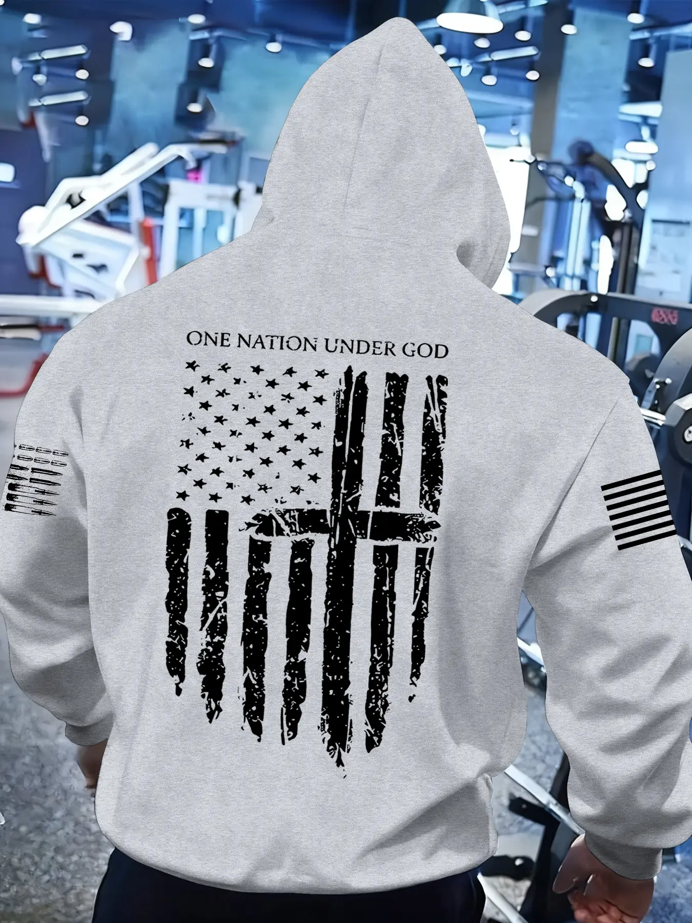 Men's Flag Pattern Print Long Sleeve Hoodie, Casual Drop Shoulder Design, Drawstring Hooded Sweatshirt, Fall & Winter Comfortable Daily Wear, Casual Streetwear Sweatshirt