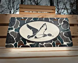 Old School Camo Mallard Duck License Plate – Hunting Vanity Tag for Trucks, Gift For Him