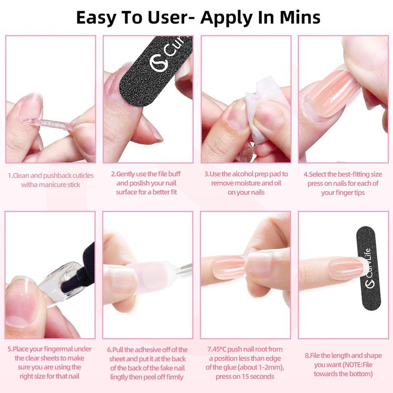 CurvLife Blue Mirage Press-On Nails – 30PCS Long Square Ombre Blue Glitter Press-On Nails with Black Heart and Leaf Accent Design, Shiny Night Party Style, Easy to Apply & Reusable, Perfect for Holiday, Date Night & Glam Look