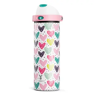 Meoky 24oz Sports Cup Stainless Steel Thermos Cup with 2-in-1 Straw & Spout Lid Leak Proof Cold for 24 Hours BPA-Free for School Valentine's Day Gift water bottle with bows cute water bottles