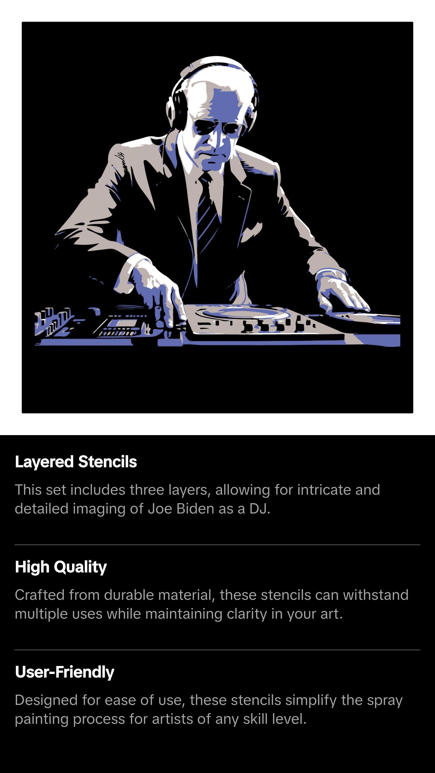 Stencil Stop DJ Joe Biden 4-Layered Stencil Set