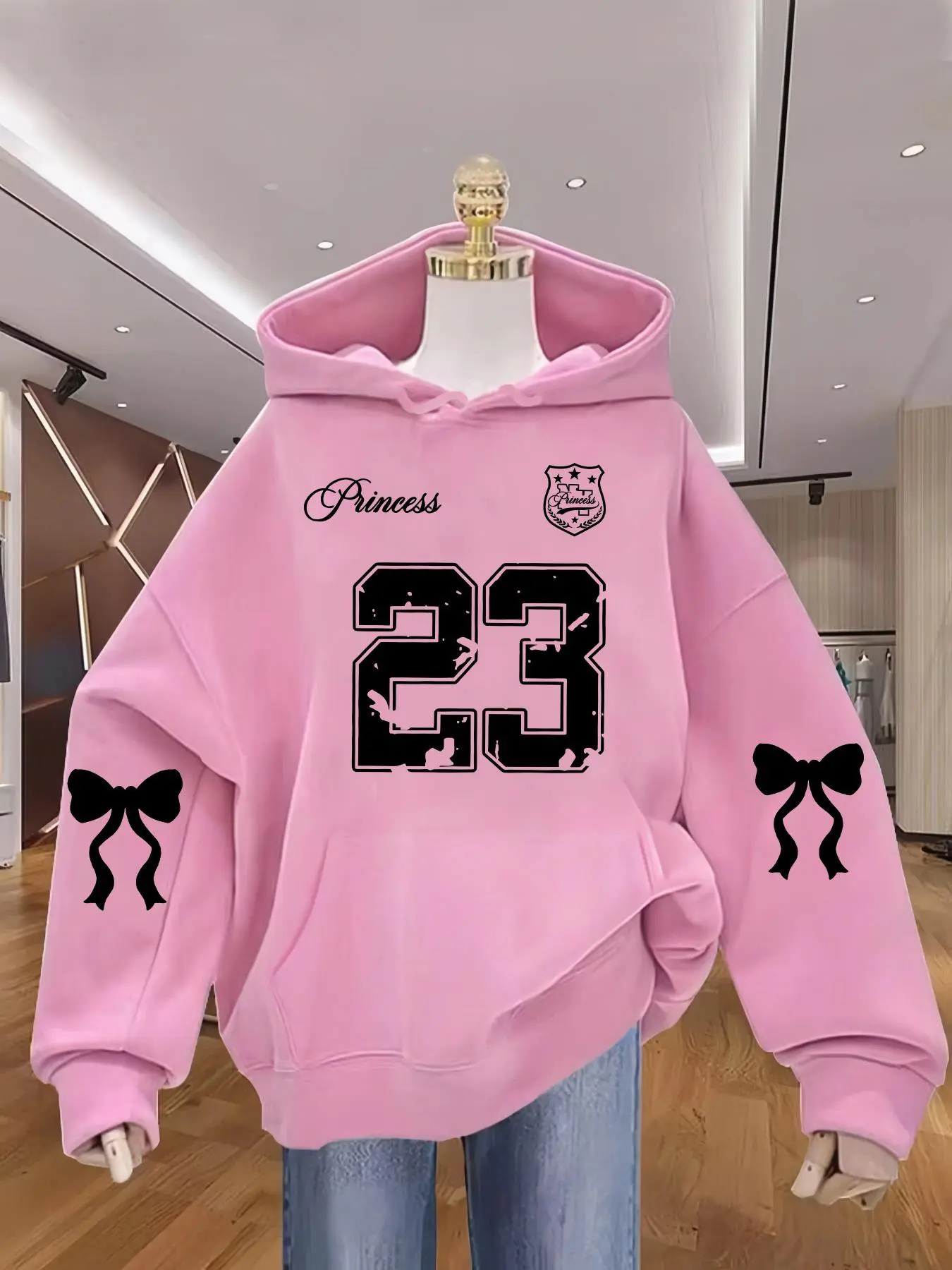 New Hooded Fleece Oversized Baggy Fashion Hoodie Sweatshirt with Letter Butterfly Print, Womenswear Casual Loose-Fit Long Sleeve Pullover Tops, Fall & Winter Fashion Gift