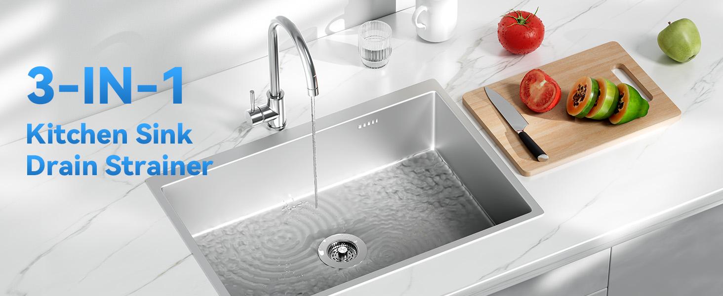 3-in-1 Kitchen Sink Drain Strainer, Stainless Steel Sink Plug, Deodorizing Anti-Clog Basket Strainer for US Standard 3-1/2 Inch Drains （1）