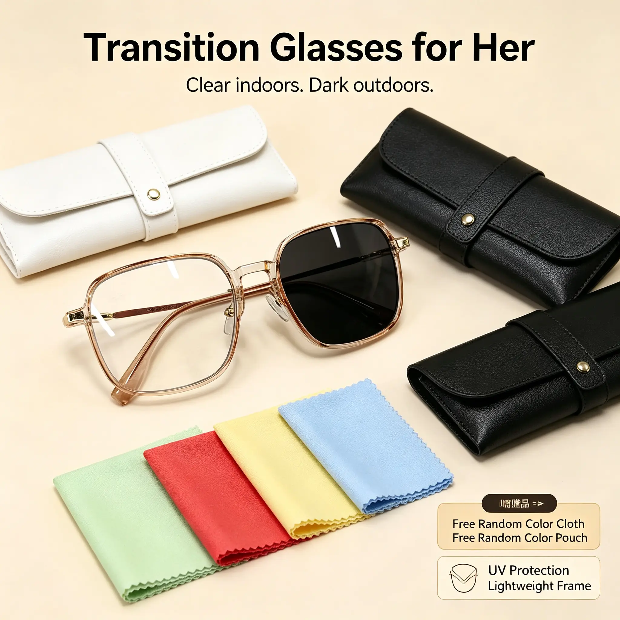 Women’s Translucent Metal Modern Photochromic Blue-Light Glasses, 2-in-1 All-Day Female Indoor-Outdoor Eyewear