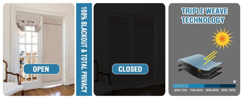 H.VERSAILTEX 100% Blackout French Door Curtain 1 Panel Privacy French Door Blinds Light Blocking Curtain for Sliding Glass Door Thermal Insulated Tie Up Shade